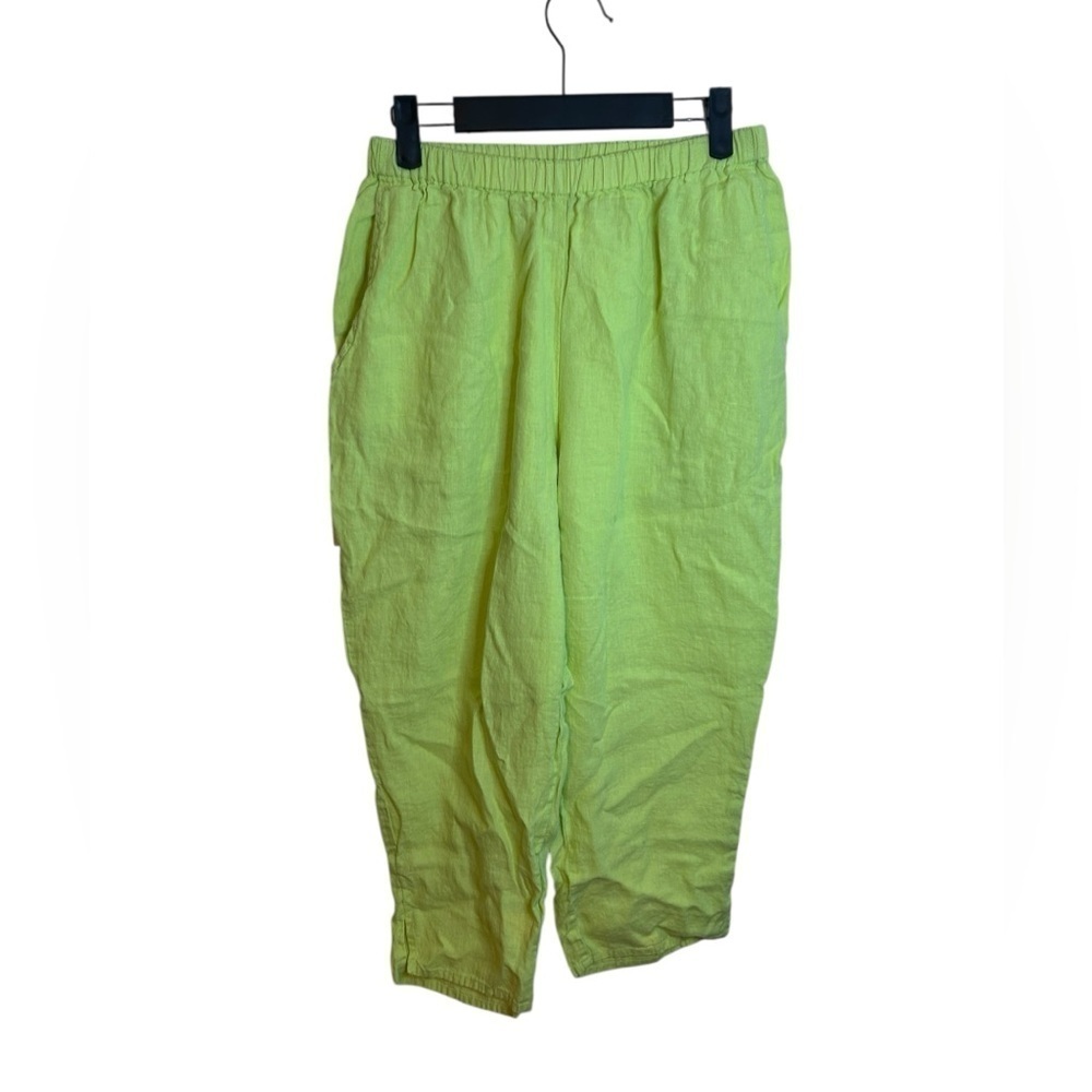 Flax Electric Green Linen Capris